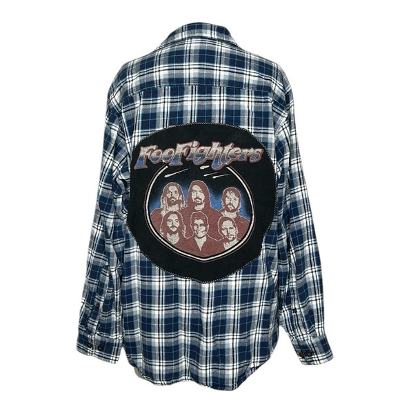 Upcycle Foo Fighters Band Tee Flannel Size M - Picture 1 of 4